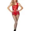 Spirit Halloween Adult Red Leather Lace Bodysuit